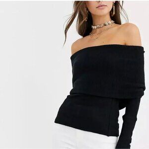 we the free snowbunny black ribbed long sleeve off shoulder sweater sz large